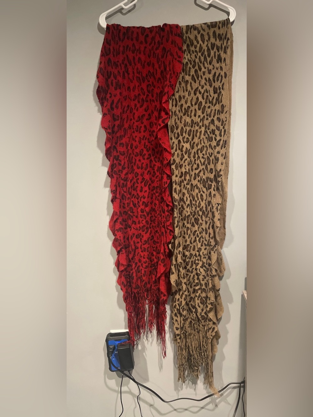 Leopard Print Scarf Set of 2 Brown & Red Long Fringe Ruffles